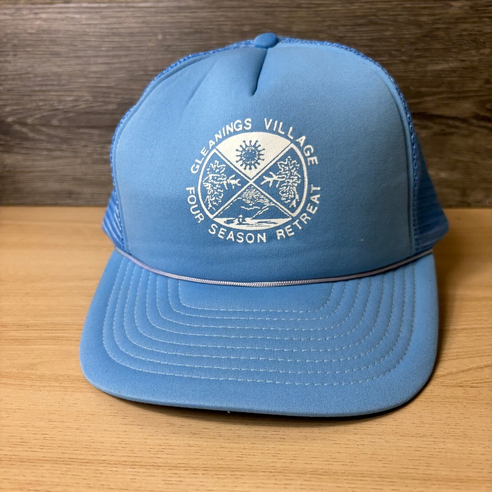 Vintage Gleanings Village Hat Cap Snap Back Blue Trucker Four Seasons Retreat